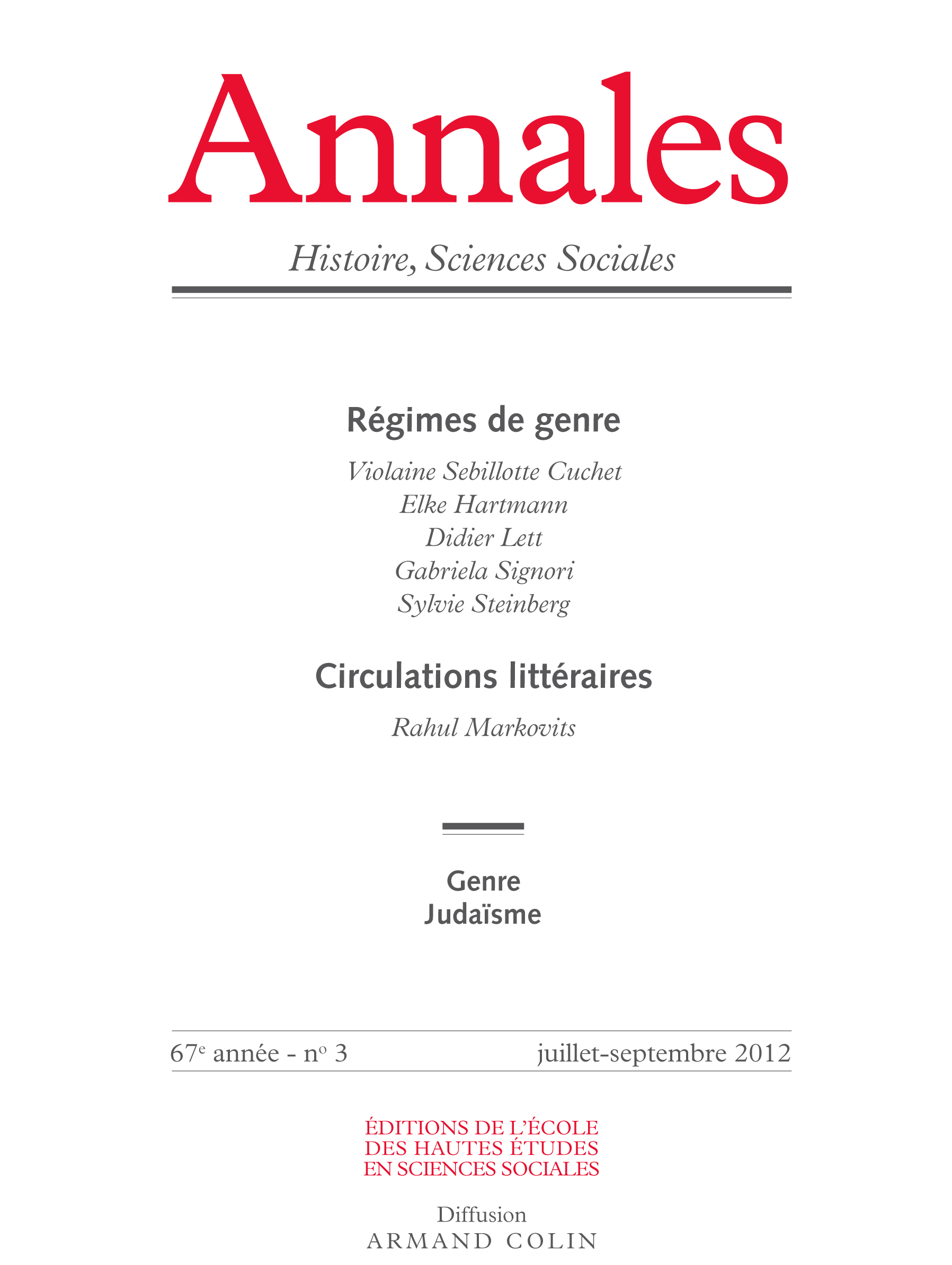 2012/3 - Régimes de genre - Circulations littéraires