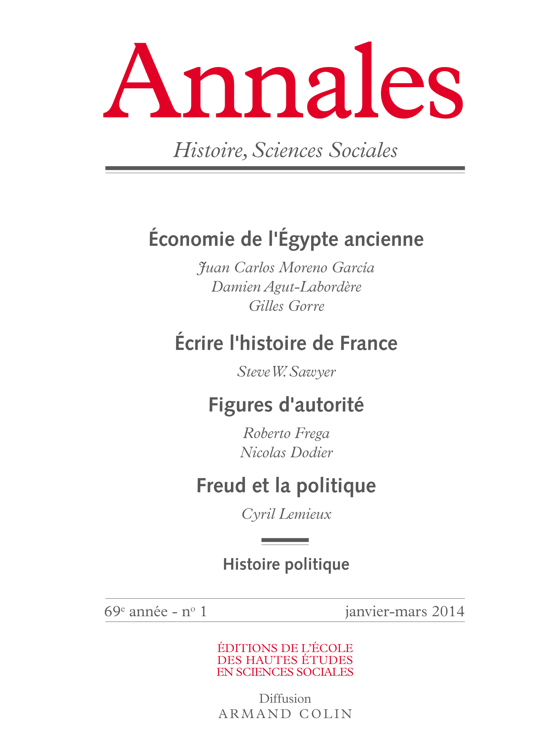 2014/1 - Économie de l’Égypte ancienne - Écrire l’histoire de France - Figures d'autorité - Freud et la politique