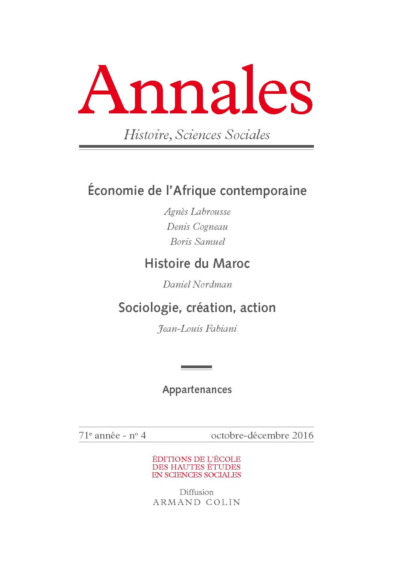 2016/4 – Économie de l’Afrique contemporaine – Histoire du Maroc – Sociologie, création, action